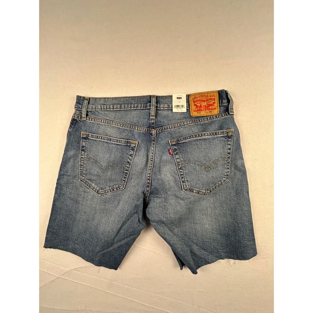 Levis 412 Slim Shorts Mens 34 Blue Denim Flex Stretch Cut Off Raw Hem 39387-0016